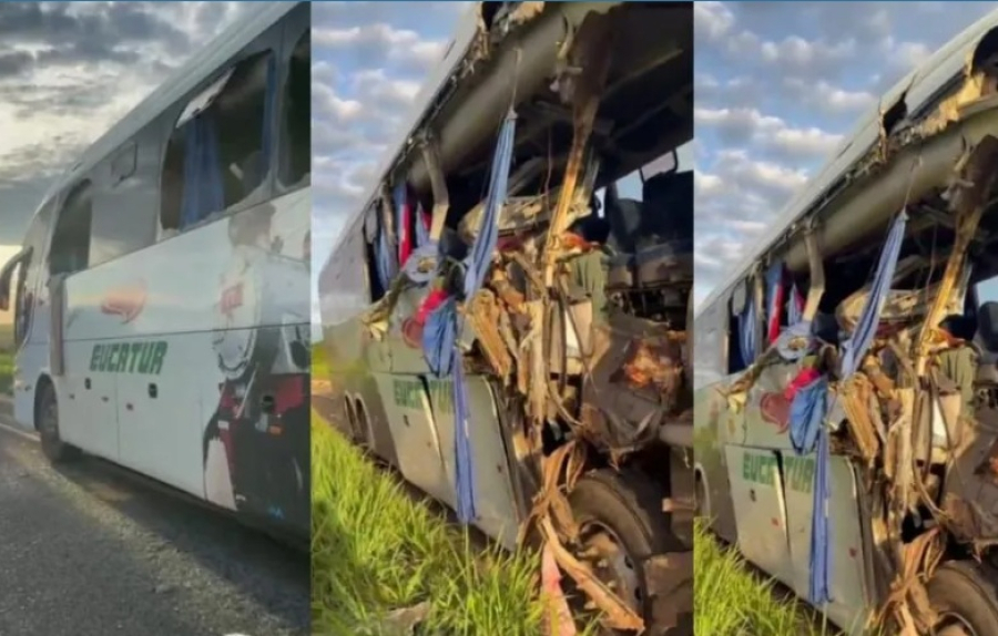 Idosa morre após ônibus de turismo bater em carreta parada