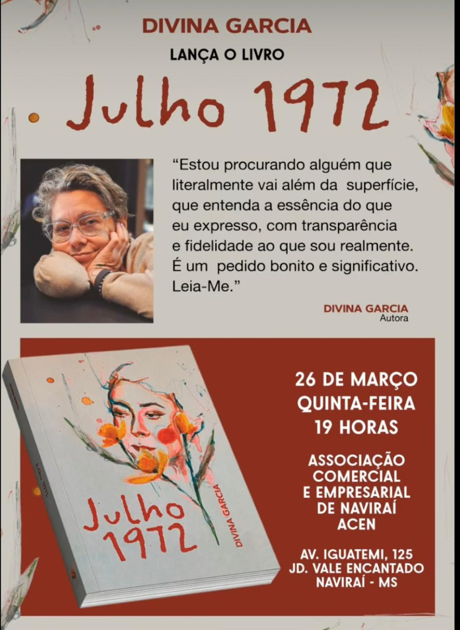 Entre memórias e emoções, Divina Célia Garcia lança “Julho 1972” em Naviraí